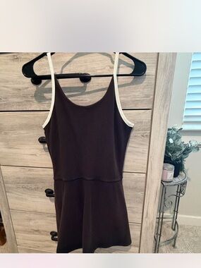 Free People Brown Tank Romper with Cream Trim